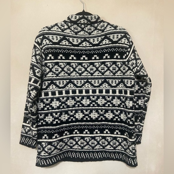 J. Jill EUC black white nordic geometric print mock neck wool blend sweater - Picture 6 of 8